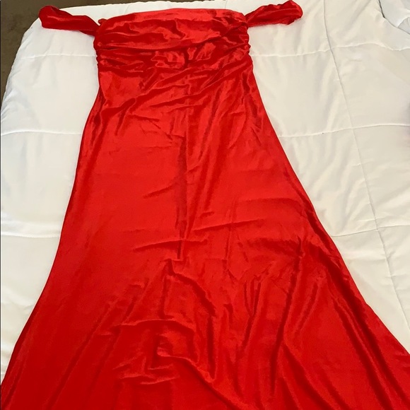 red fishtail maxi dress
